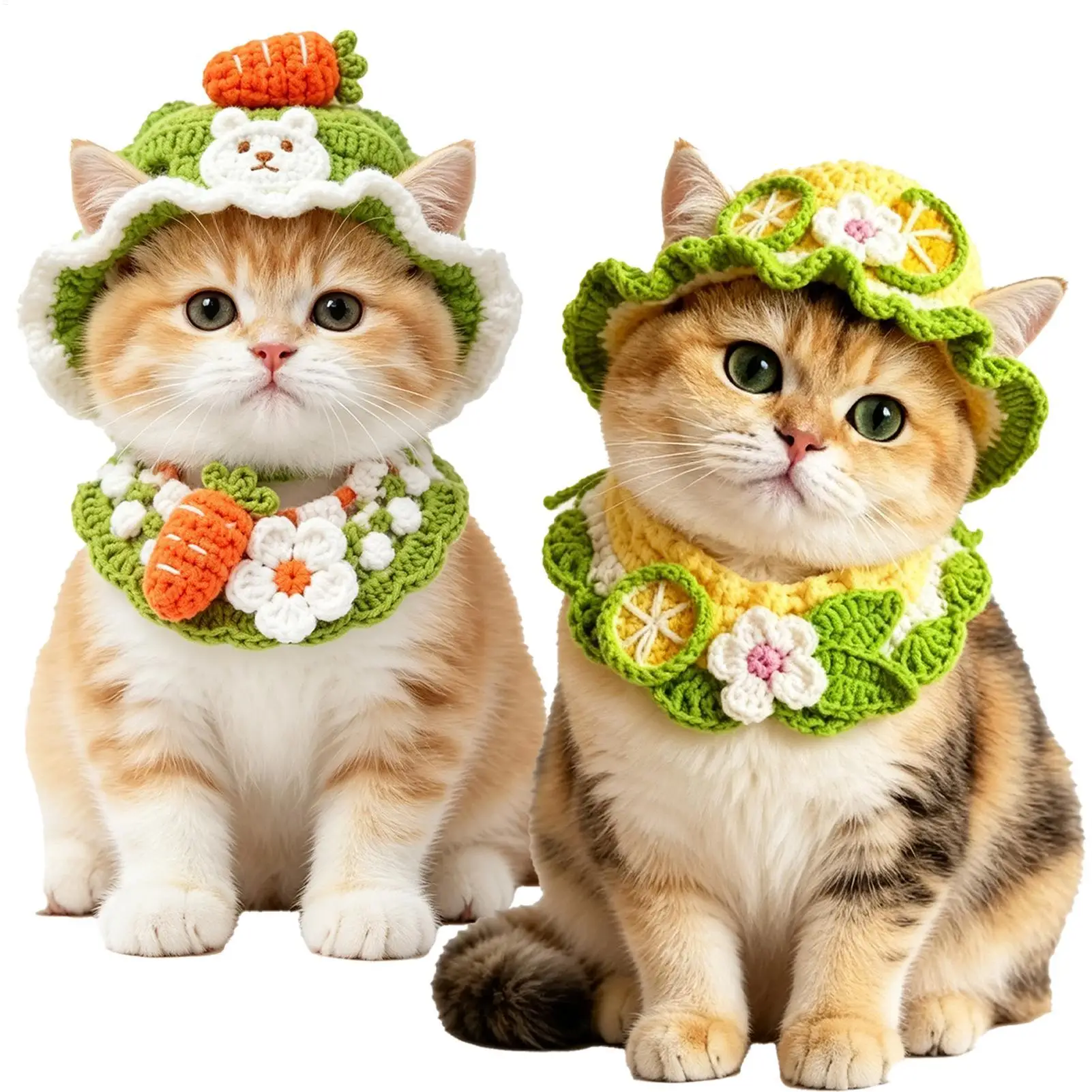 Kitten Hats Adjustable Handmade Soft Cute Flower Costume Headwear Cat Crochet Hat for Home Birthday Celebrations Family Photos