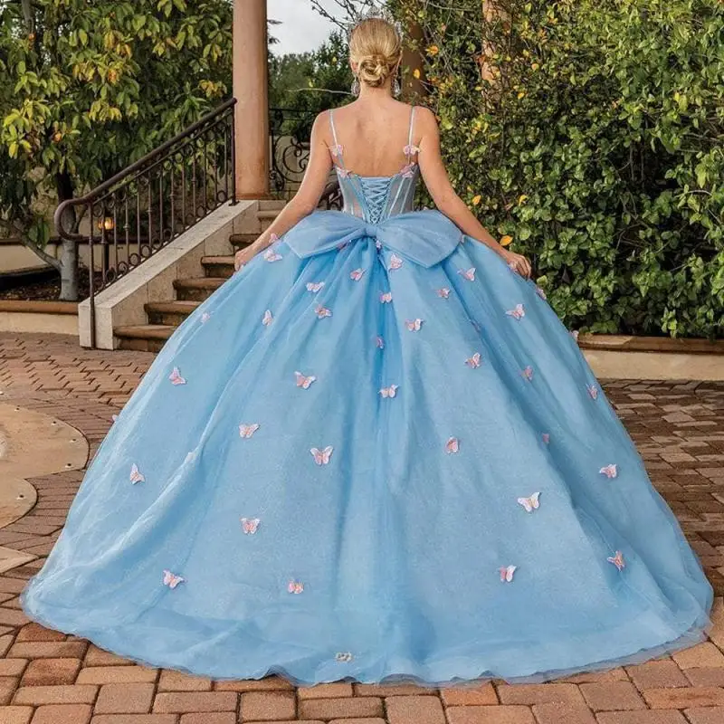 Attraenti abiti Quinceanera in Tulle con applicazioni corsetto Sweetheart Spaghetti Straps Vestidos De 15 su ordinazione