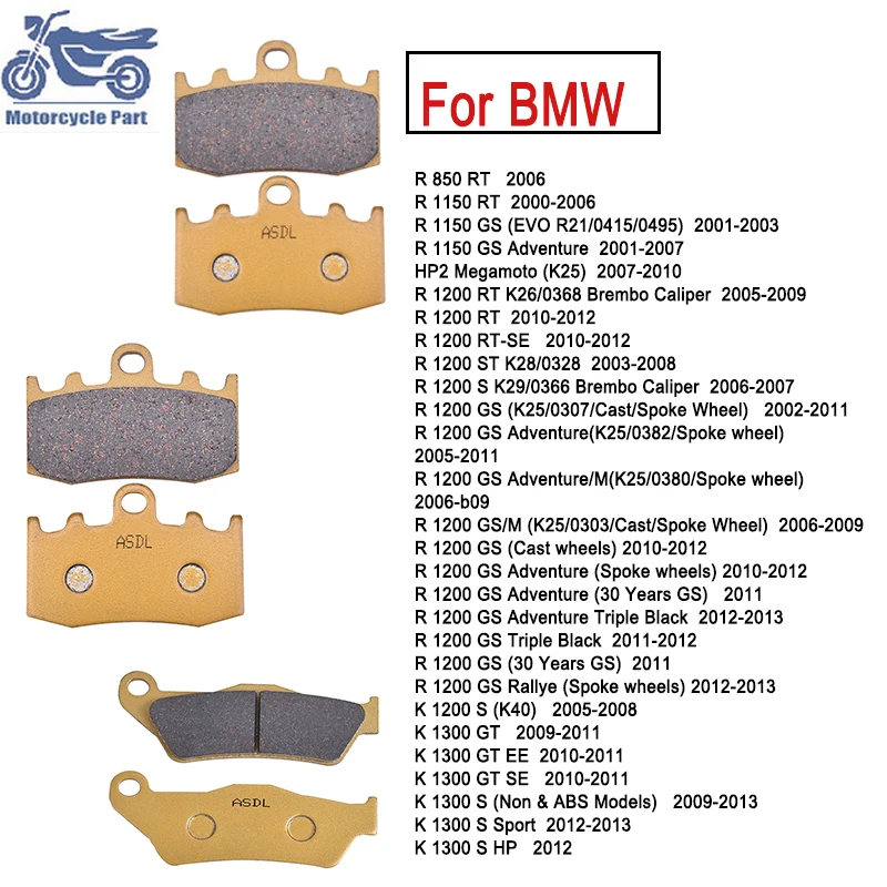 

Комплект передних и задних тормозных колодок мотоцикла для BMW R850RT R1150RT R1150GS R1200RT R1200GS K1300GT K1300 S K1300S HP 2009 2010 2011