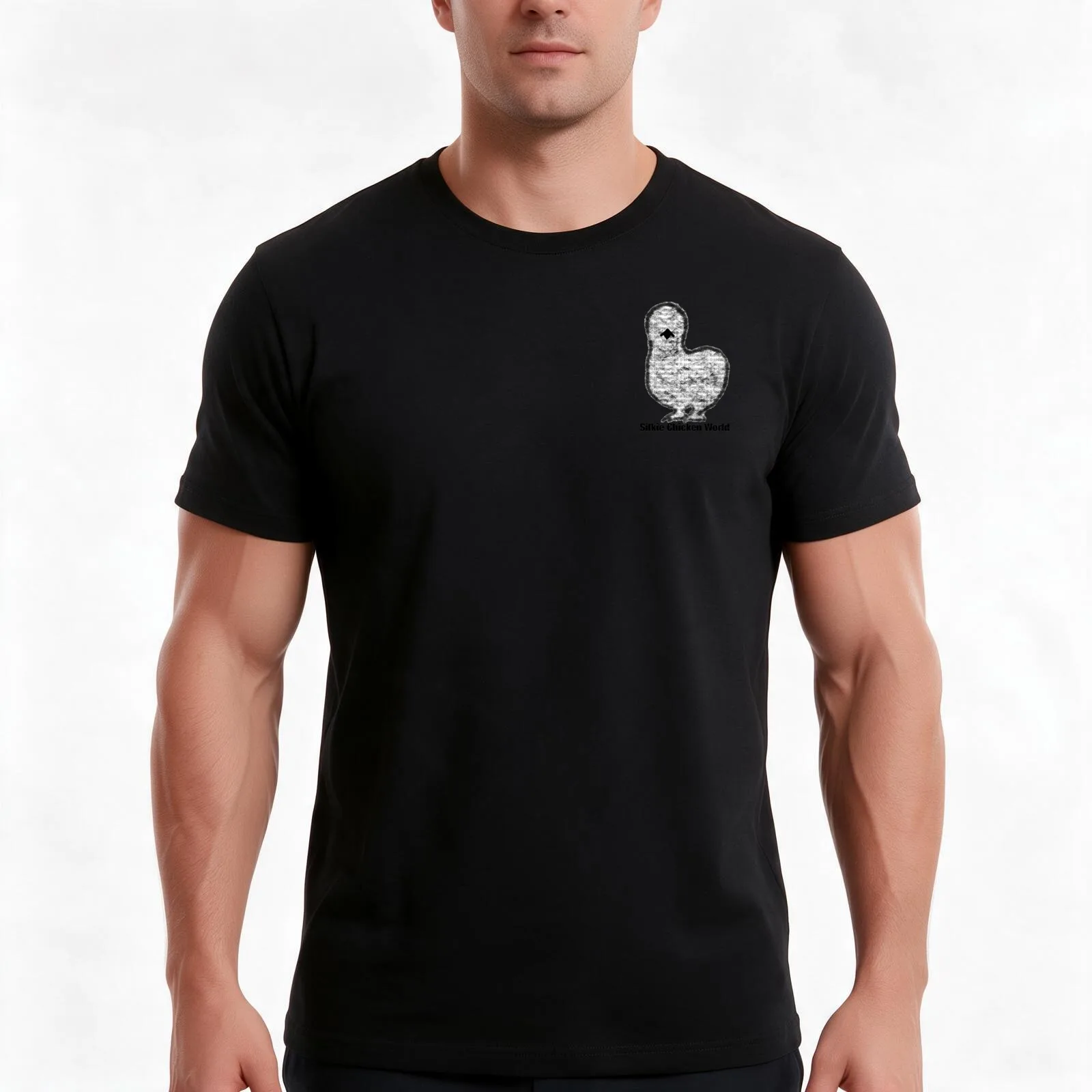 Splash Silkie (Repeating Pattern and Smaller Logo) - Silkie Chicken World T-Shirt Summer Casual Cotton Tee Unisex Men Women