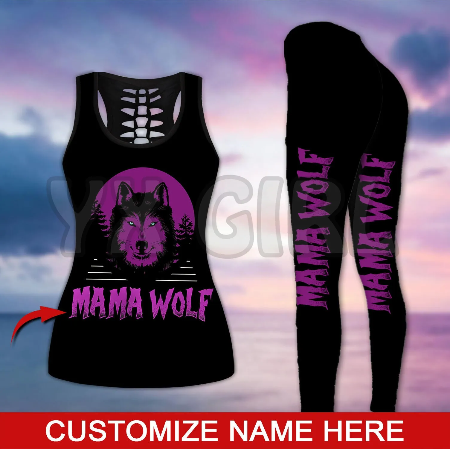 Custom You Name Mama Wolf Combo Tanktop + Legging 3D Printed Tank Top+Legging Combo Outfit Yoga Fitness Legging Women