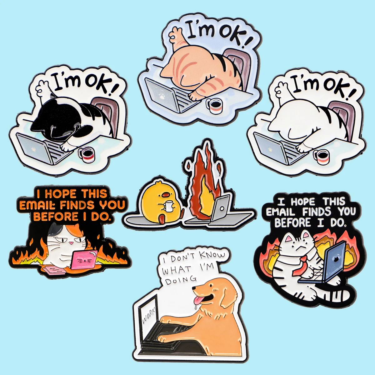 Микс 3/5 шт./компл., эмалированная булавка «Я ОК», работающая на огненном коте, броши для лацкана, значок на рюкзак, аксессуары, модные ювелирные изделия, подарки