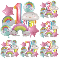 1set Rainbow Smile Cloud Balloon 40inch Gradient Number Foil Balloons 1-9 Year Old Birthday Party Decors Anniversary Supplies