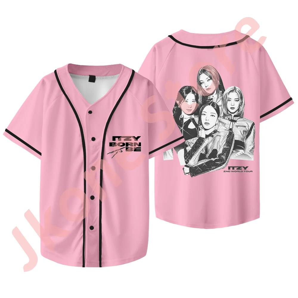 Unisex Kpop ITZY manga curta camisa de beisebol, nascido para ser Tour Merch, camiseta com logotipo novo, moda casual