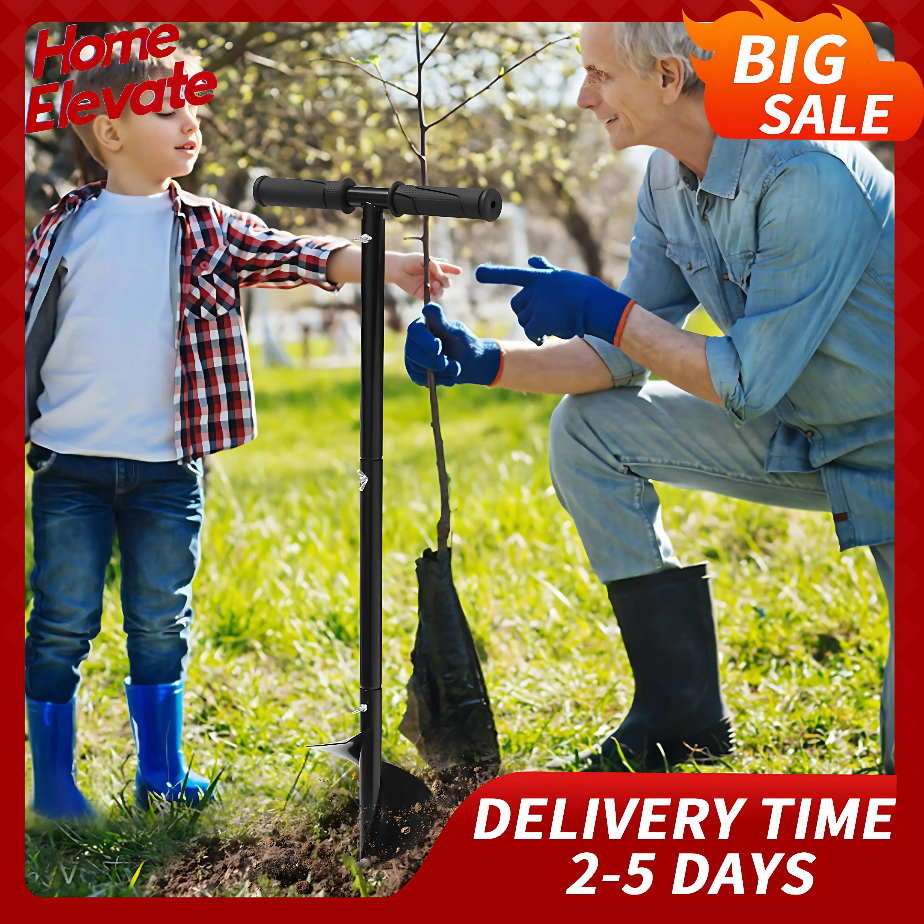 Manual Garden Auger 6 Inch Post Hole Digger Hand Drill Planting Bulbs Flowers Trees Fencing Beach Umbrella Sand Soil Loose Earth