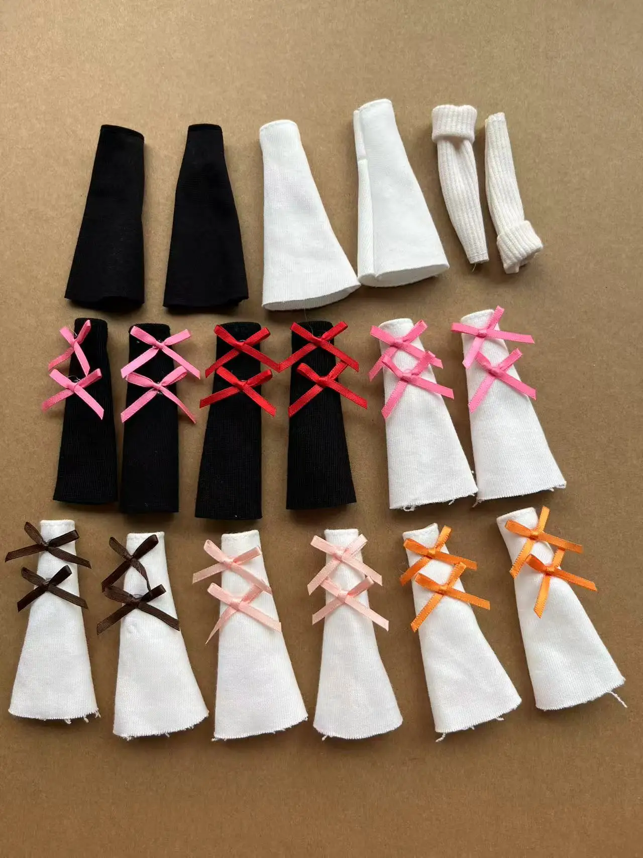 1/6 Female Doll Sock Covers Trapezoid-Style Leg Warmers with Bow Accents Adorable Minimalist Various Designs Available