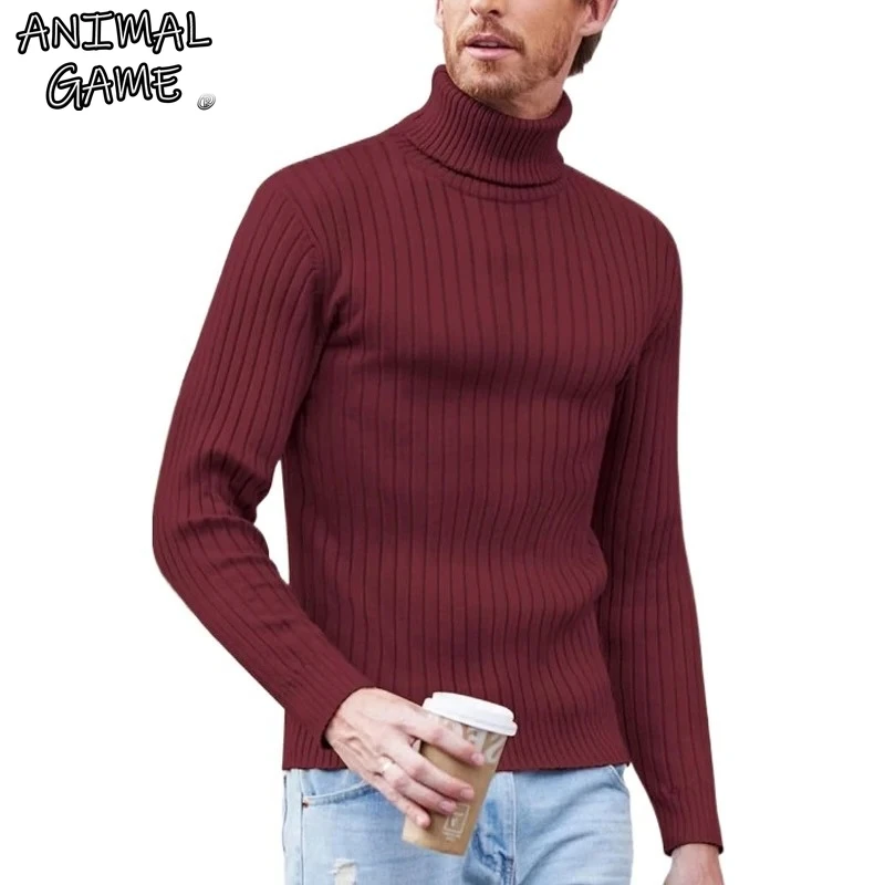 

Animal Game Autum Men's Casual Pullover Wool Turtleneck Sweater Stripe Knitted Winter Warm Outerwear Jerseys Stripes Basic Tops