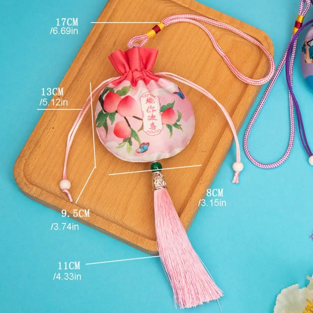 Bolsita con estampado de frutas antiguas para mujer, bolsa pequeña con borla, bolsita de estilo chino, colgante para coche, regalo de graduación, embalaje de joyería para niña