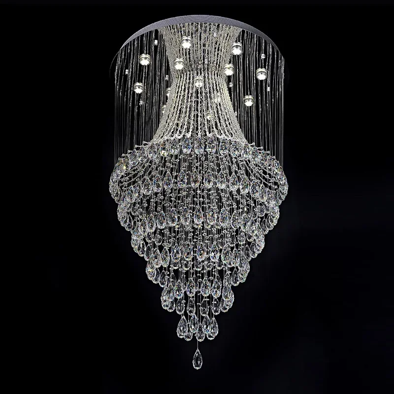 Hot sales Double entry building import crystal chandeliers villa circular spiral staircase sitting room lamps and lanterns