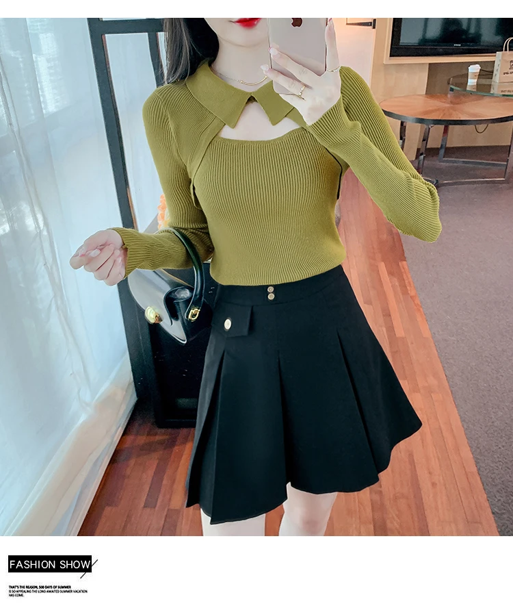 

Spring Women's Long Sleeve Lel Sexy Solid Color Knitted Sweater Fashion