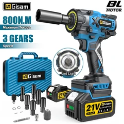 Gisam 800N.M Torque Brushless Electric Impact Wrench 1/2 inch Cordless Wrench Screwdriver Power Tools For Makita 18V Battery Pin