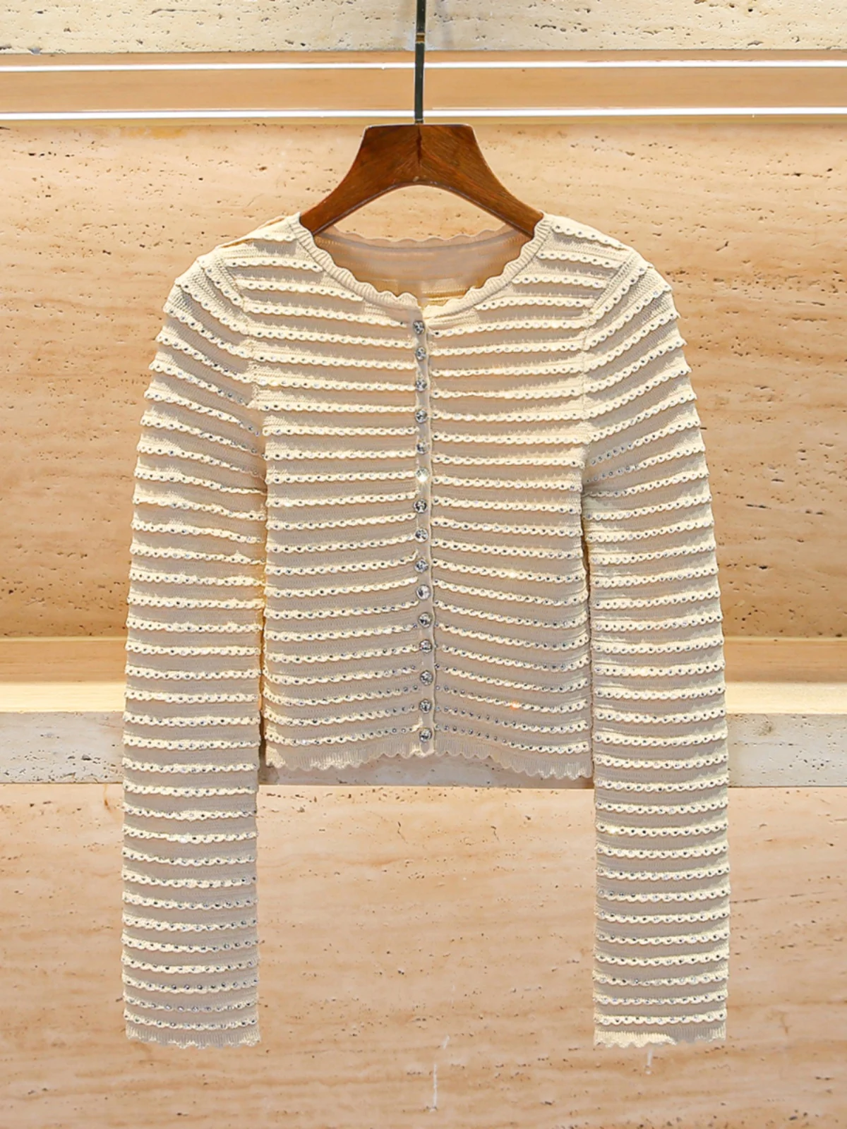 Cappotto cardigan lavorato a maglia di lusso con strass pesanti ort Sle Pendolari Faion per giovani donne Primavera Nuovo arrivo S Home South Oil