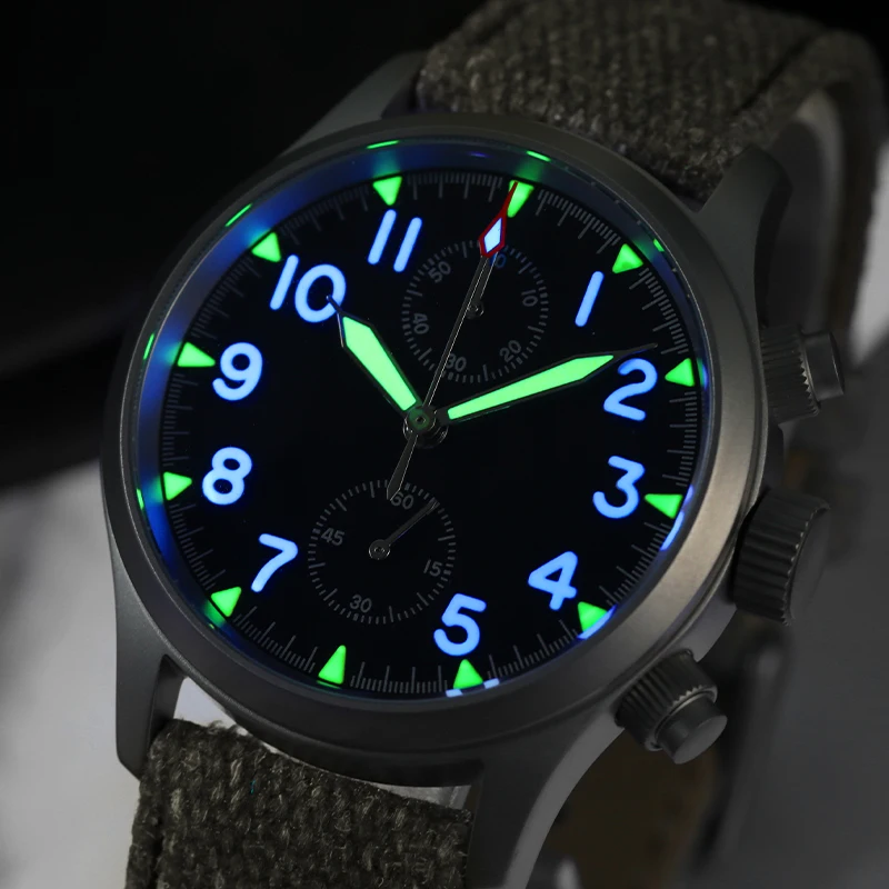 Militado Ml1868 Saffierglas Met Ar Coating Zwitserse Retro Vk61 Quartz Chronograaf Horloge Superlichtgevend 316l Roestvrij Staal