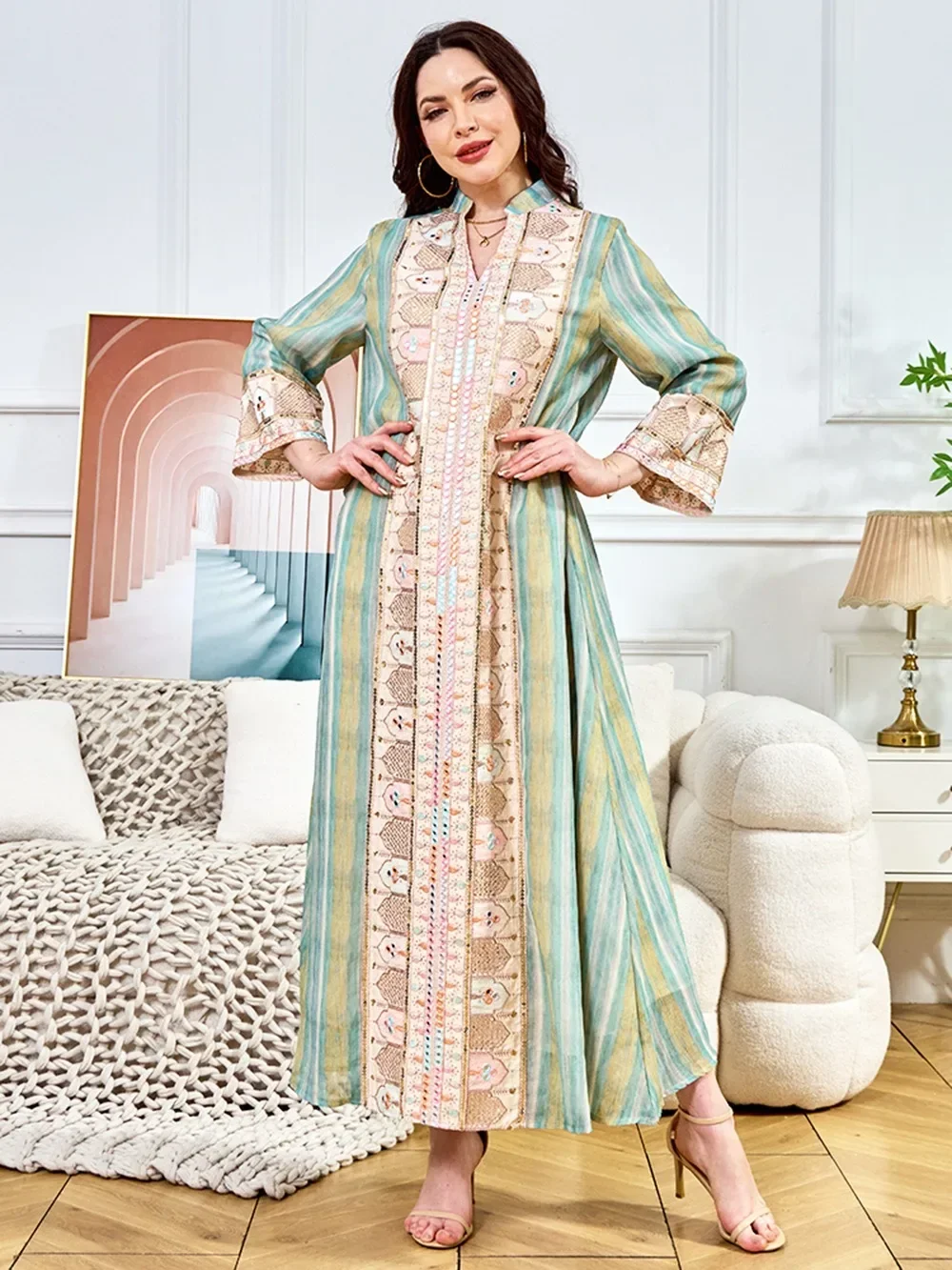 Ramadan Pailletten Lange Robe Jalabiya Marokko Eid Muslimischen Abaya für Frauen Party Kleider Dubai Stickerei Saudi Kaftan Islam Vestidos