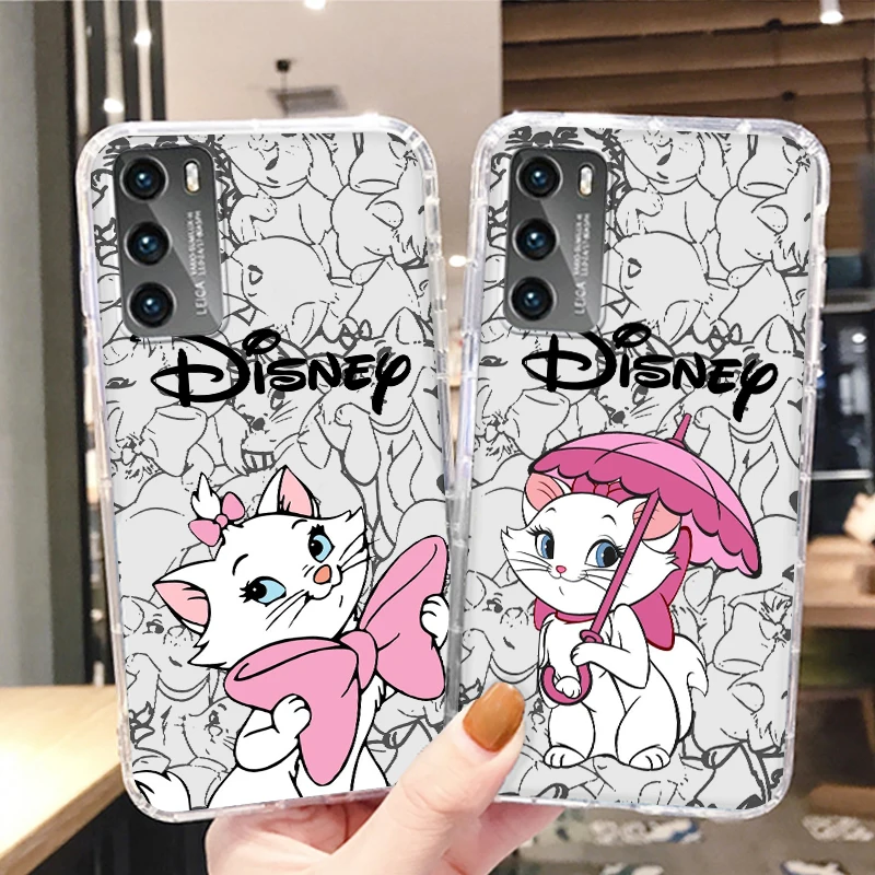 

Marie Cat Cute Transparent Phone Case For Huawei P50 P40 P30 P20 Lite P Smart Z Pro Plus 2019 2021 Cover