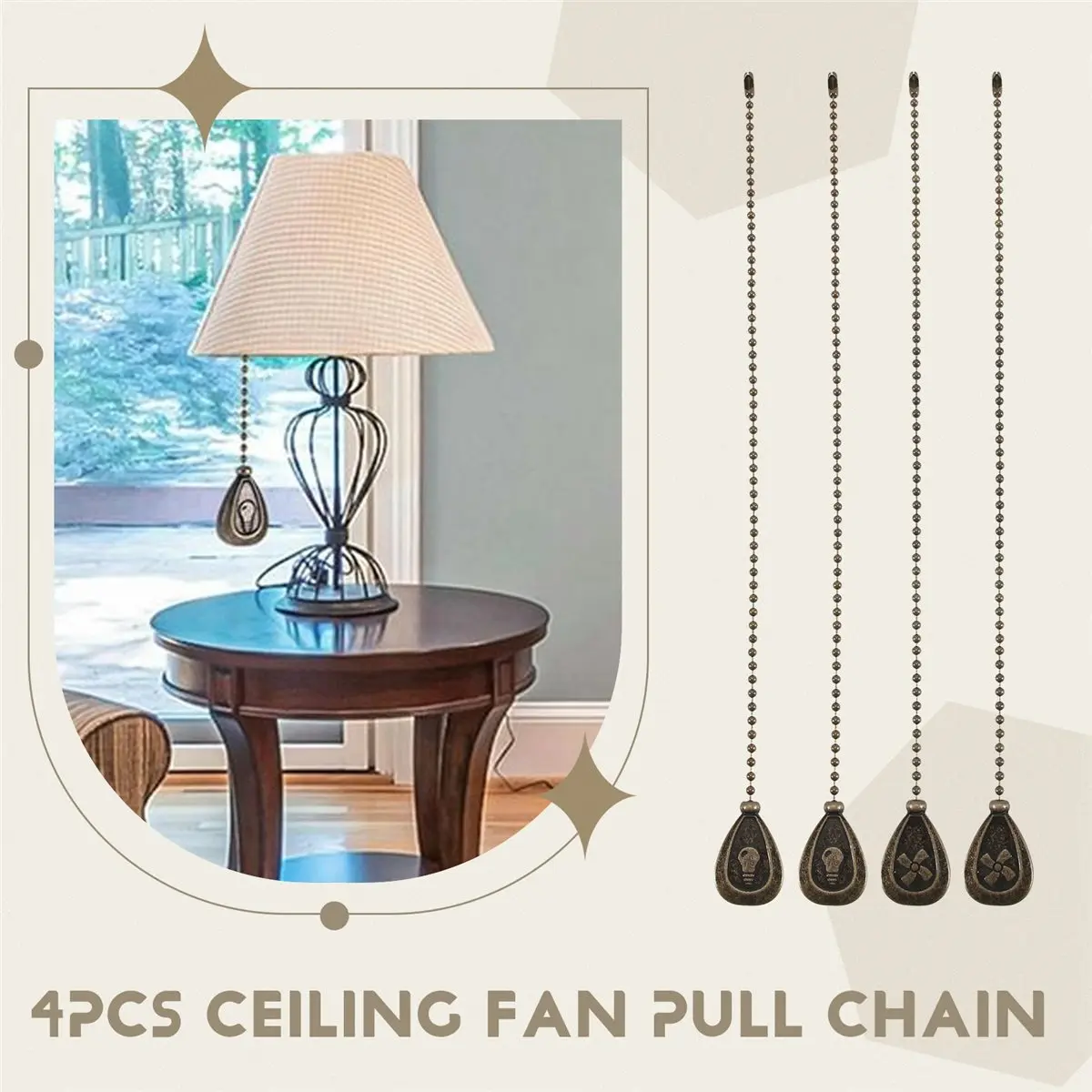 （Trendy）954U4 Pack Bronzed Ceiling Fan Pull Chain Extension, Classic Drop Shaped Pendant Pull Chains for Ceiling Fans and Lights