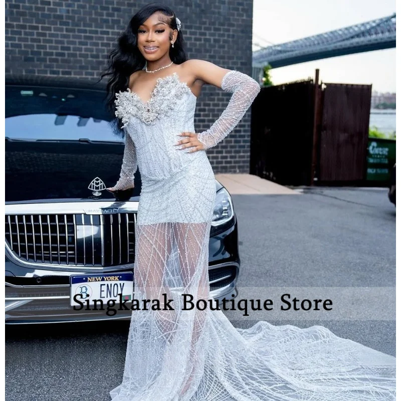 

Charming Prom Dresses For Black Girls 2026 Mermaid Sequins Crystals Sweetheart Sleeveless Elegant Party Prom Gowns Customized