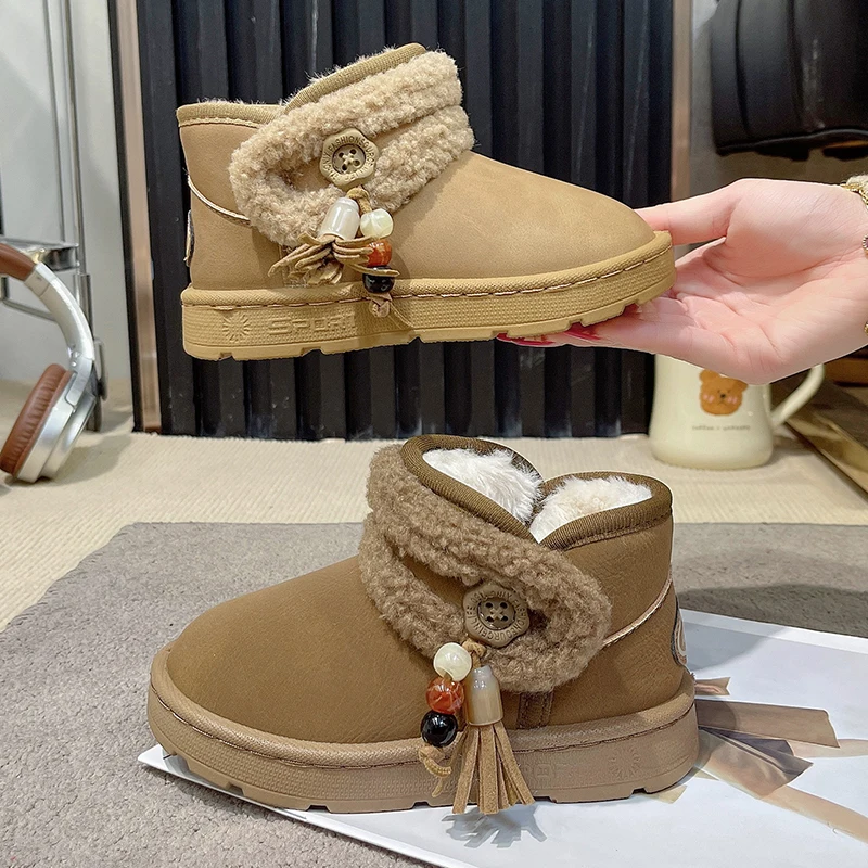 

Children Fashion Boots with Thick Warm Fur Kids Short Boots Round Toes 2025 Winter New Boys Girls Ankle Boots Versatile Non-slip