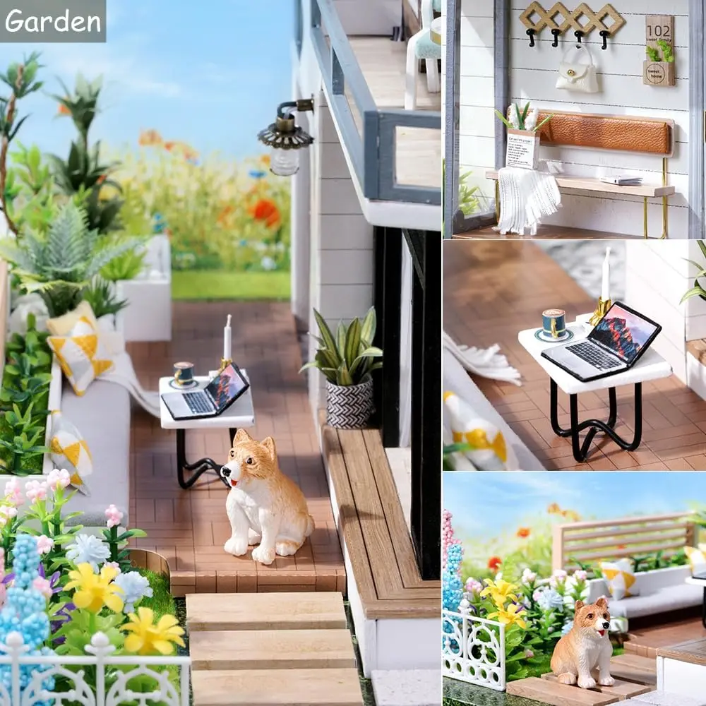 DIY Miniature Dollhouse Kit with Furniture, 1:24 Scale Large Garden Villa Wooden Doll House Accessories Plus Dust Proof & Music