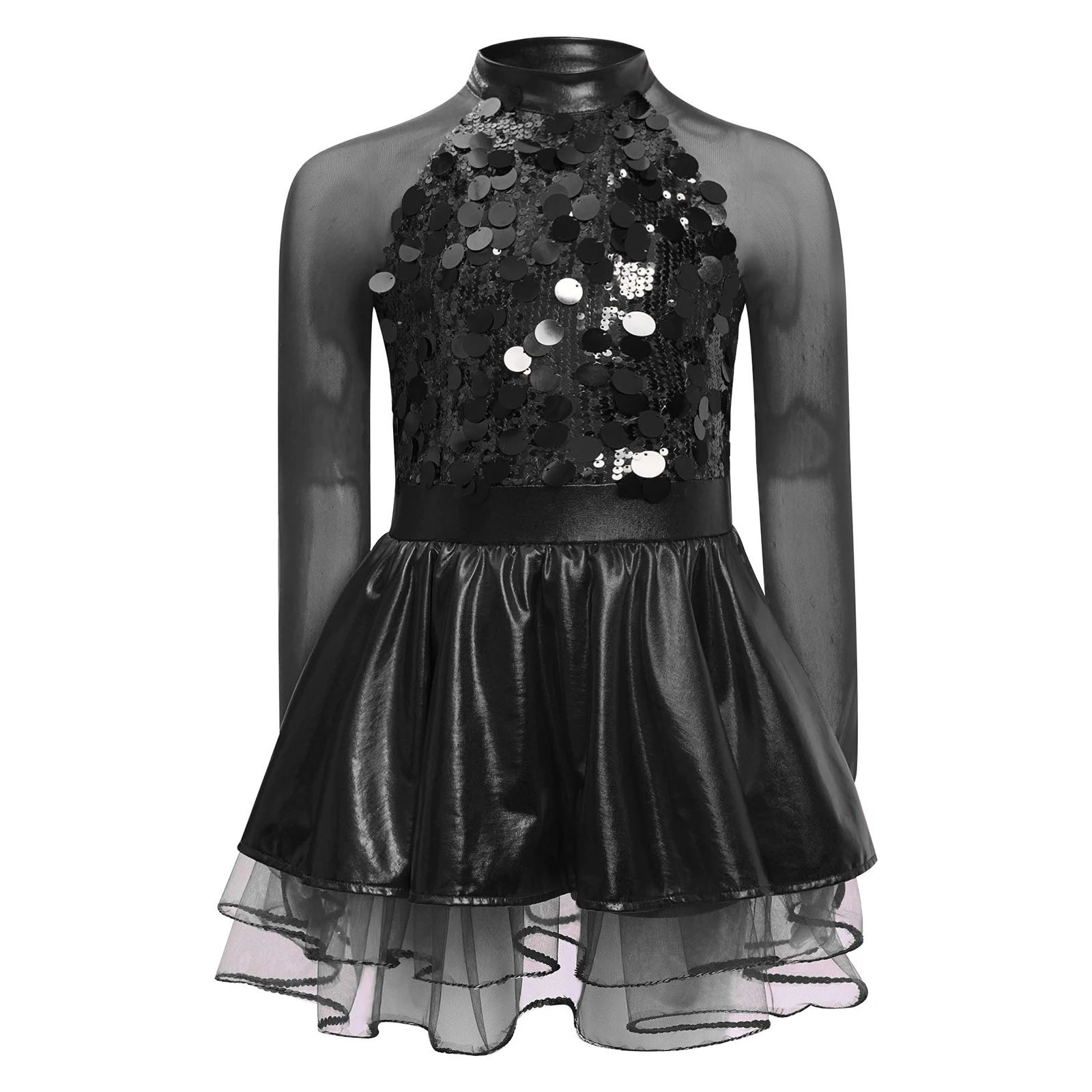 Elegant Figure Skating Dance Dress for Girls Sparkling Sequins And Keyhole Back Design Dress Lyrical Ballet Latin Dance Wear