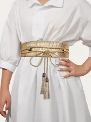 Tassel Decor Wide Belt in Gold