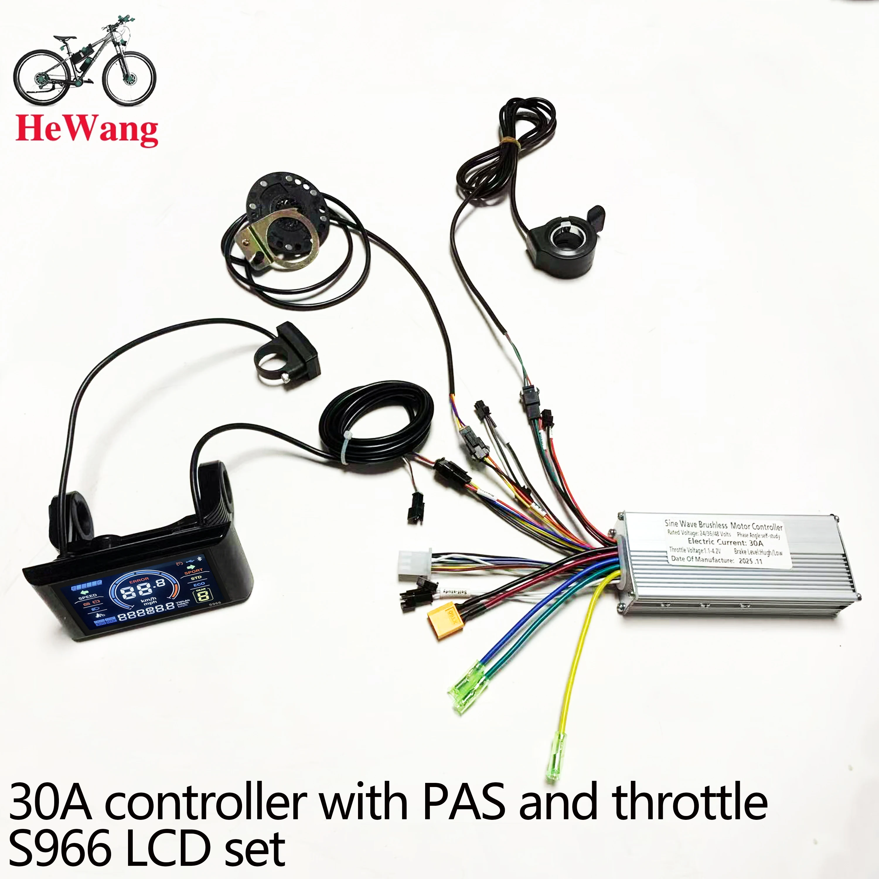 E-bike 25A/30A Borstelloze Motor Controller 24V 36V 48V 350W-1000W en S966/SW900 LCD Met PAS Throttle Kit voor E-Scooter rapir