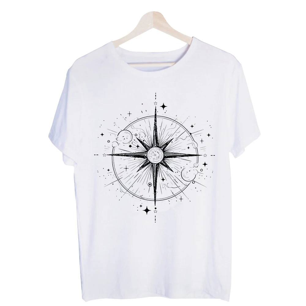 Men's Compass and Stars Graphic Tee, Short Sleeve Crew Neck T-Shirt for Casual Streetwear and Travel Outfits
