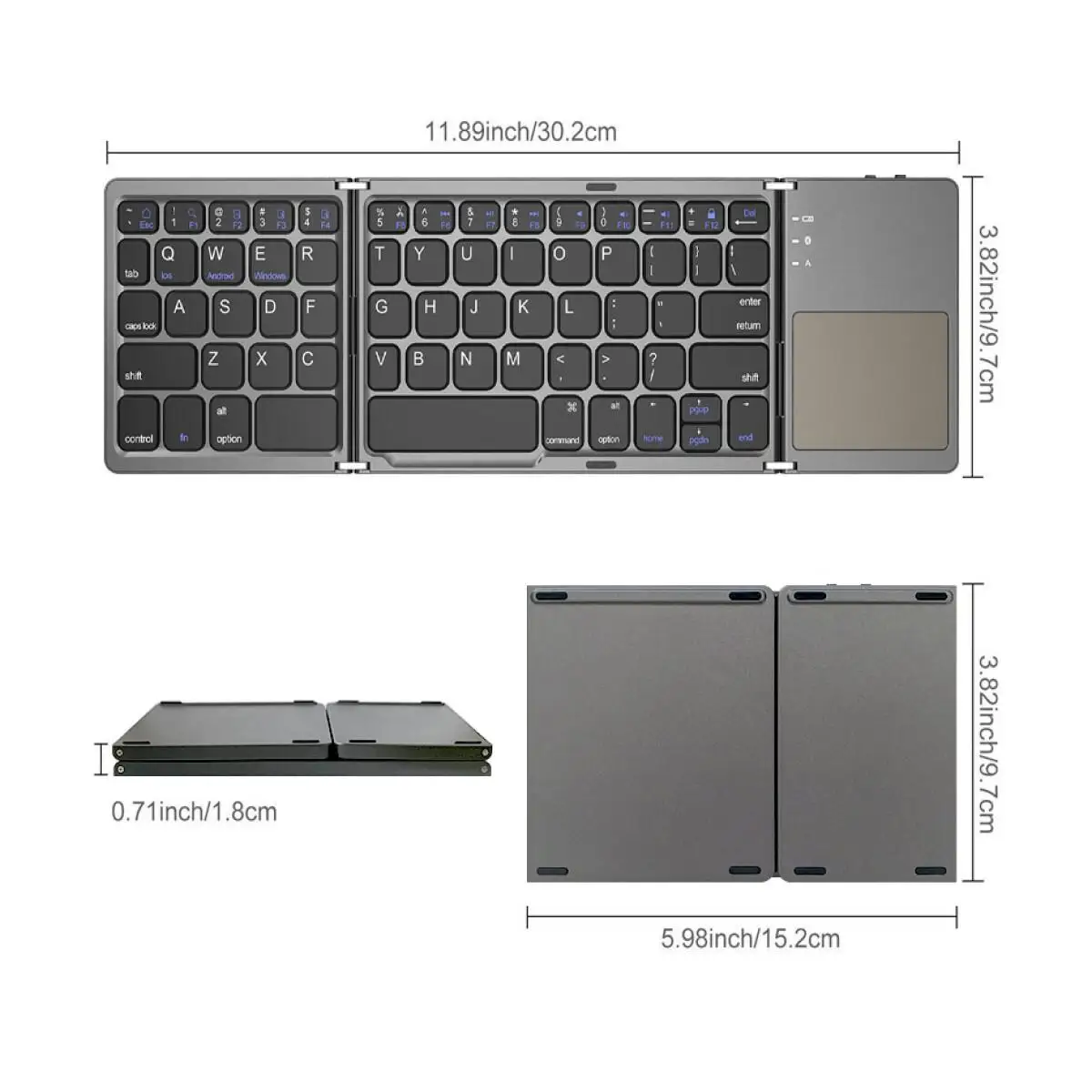 MIUCDA-teclado inalámbrico plegable, portátil, recargable, con Bluetooth, panel táctil Universal, adecuado para Windows,Android,iOS,iPad