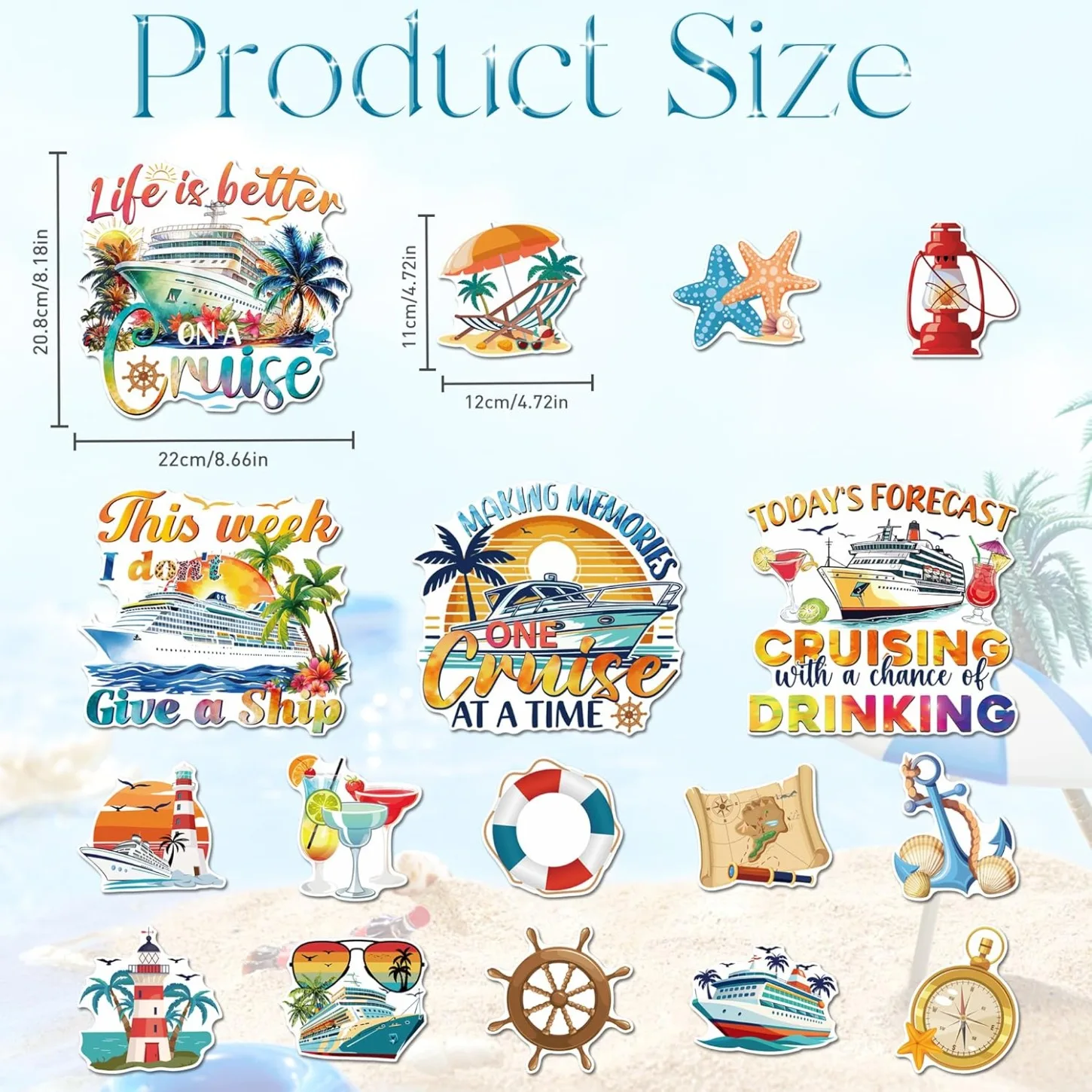 17 Pieces of Cruise Door Decoration Tiles Fun Drinking Cruise Tiles, Tropical Sailing Magnetic Door Logo Tiles Refrigerator Tile