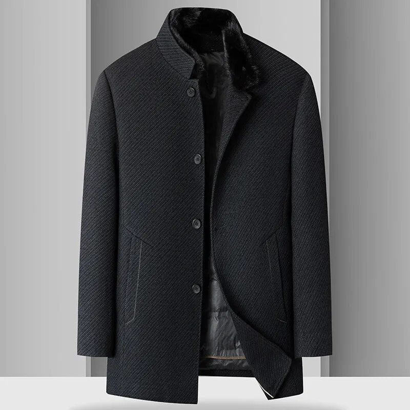 

Новое поступление 2025, зимний шерстяной плащ на 90% белом утином пуху, мужское пальто, куртки, 2836