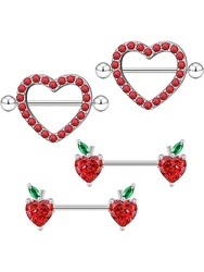 KUNIU 4pcs Fashion Stainless Steel Heart Shape Apple Breast Ring Women Body Piercing Breast Nail Set Jewelry