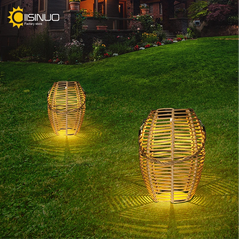 Solar Hanging Lamp Outdoor Rattan Wicker Garden Lantern Pathway Lights Auto On/Off LED Lights for Porch Yard Lawn Courtyard Deck