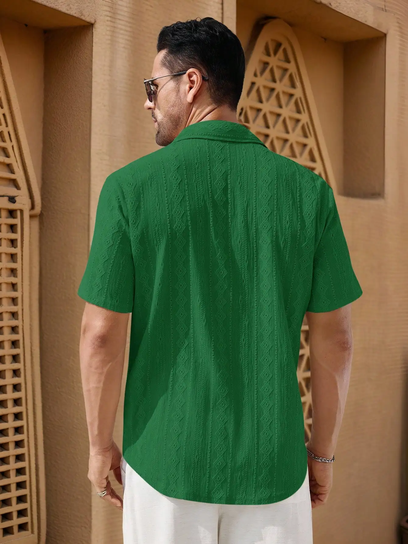 

Mens Textured Short Sleeve Casual Shirt With Cuban Collar
