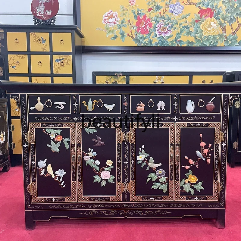 

zxqXZQNew Chinese-style bone stone four doors and four pumps simple entrance cabinet storage solid wood wine cabinet