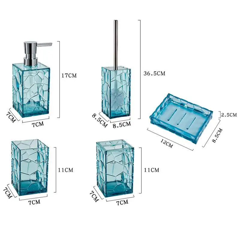 Conjunto De Banheiro De Plástico Transparente, Home Square Artigos De Higiene Pessoal, Boca Cup, Suporte De Escova De Dentes, Loção Garrafa, Saboneteira, Escova Do Vaso Sanitário, 5 Pcs