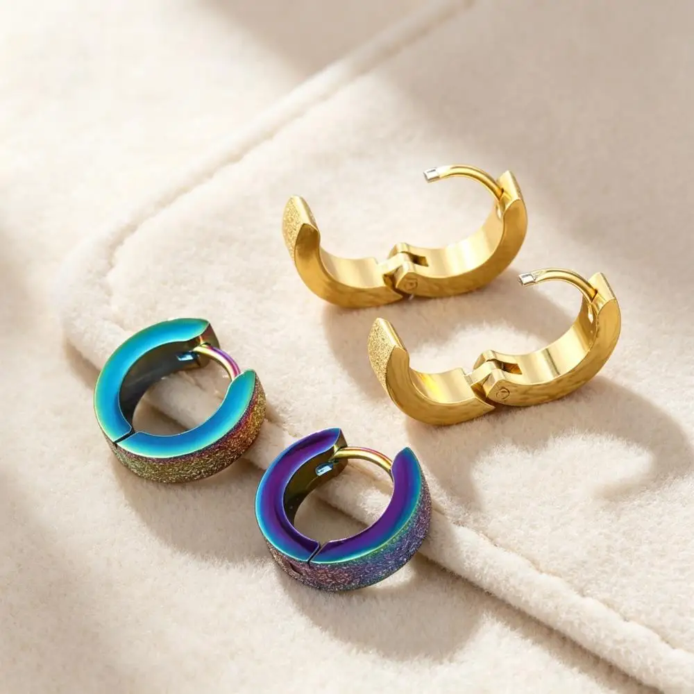 Tiny Round Stainless Steel Hoop Earrings For Women Men Female Male Black Gold Silver Color Small Ear Bone Buckle Wedding Jewelry