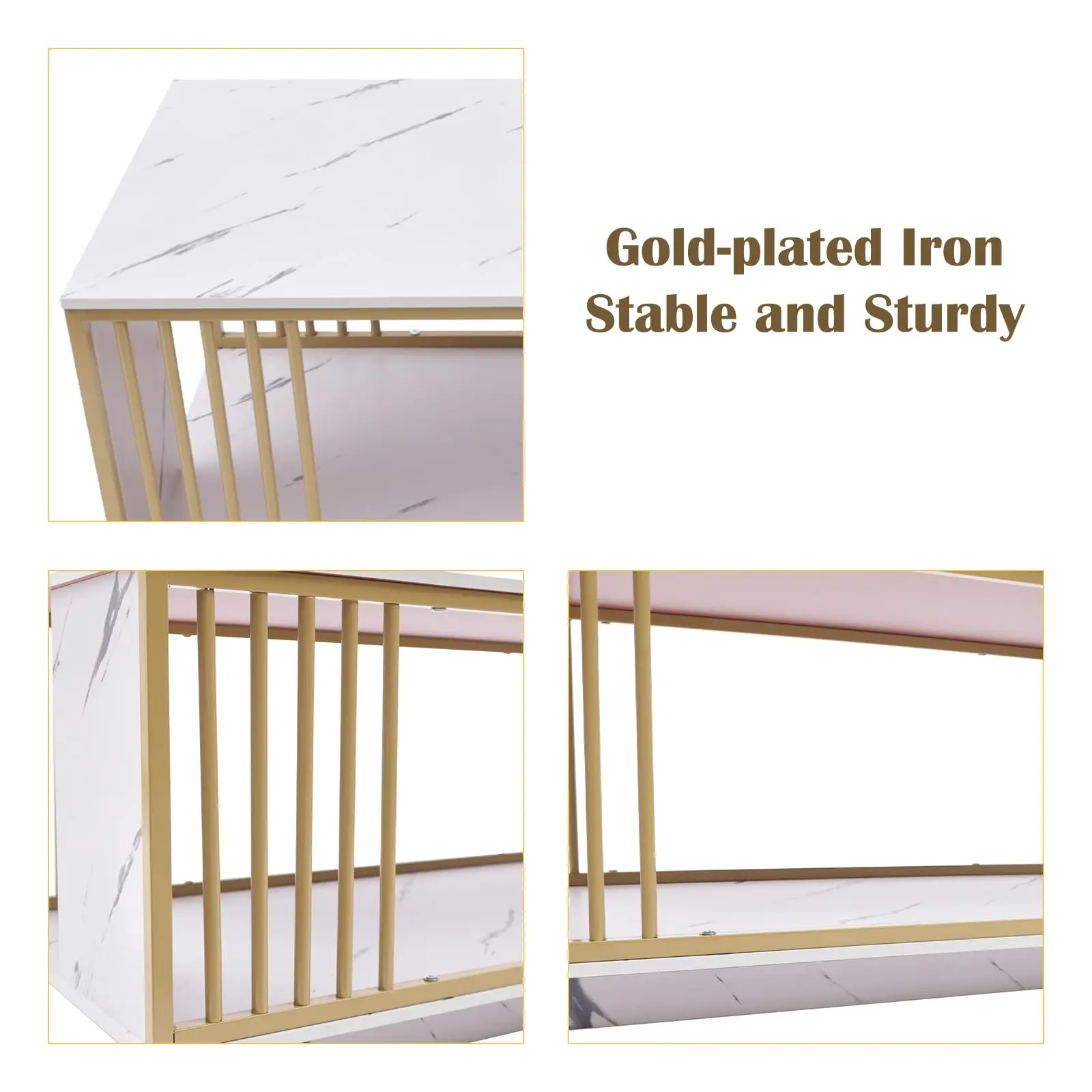 Tfcfl Современный золотой журнальный столик Прямоугольный центральный стол, журнальные столики из искусственного мрамора и МДФ Столик для телевизора Коктейльный столик Диван Торцевая вкладка