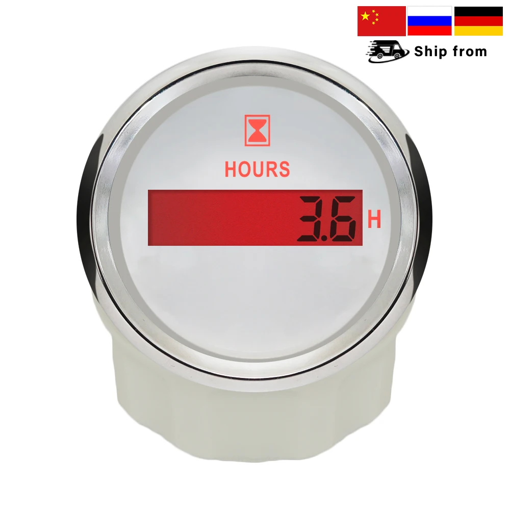 ELING 52mm Digital Hour Meter Waterproof with Red Backlight 12V 24V for Auto Car Truck Boat