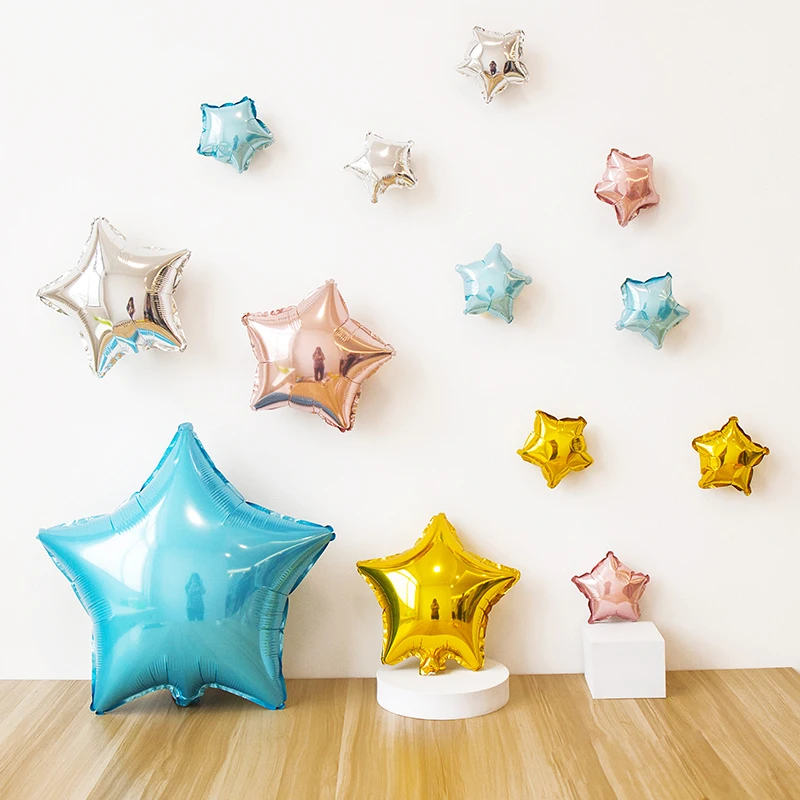 Globos de aluminio multicolor con forma de estrella y corazón, decoración para fiesta de cumpleaños, boda, Baby Shower, niño y niña, 10 piezas