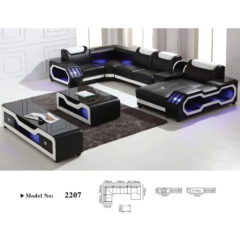 For Luxury Modern Living Room Furniture Sets Led Sectional Sofas Lighting Leather Corner LED Light Chesterfield 2020 Design