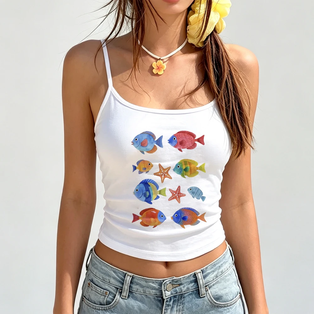 Colorful Fish Cami Women Ocean Animal Graphic Tank Top Sleeveless Vest Summer Trendy  Daily Wear Marine Life Aesthetic Top