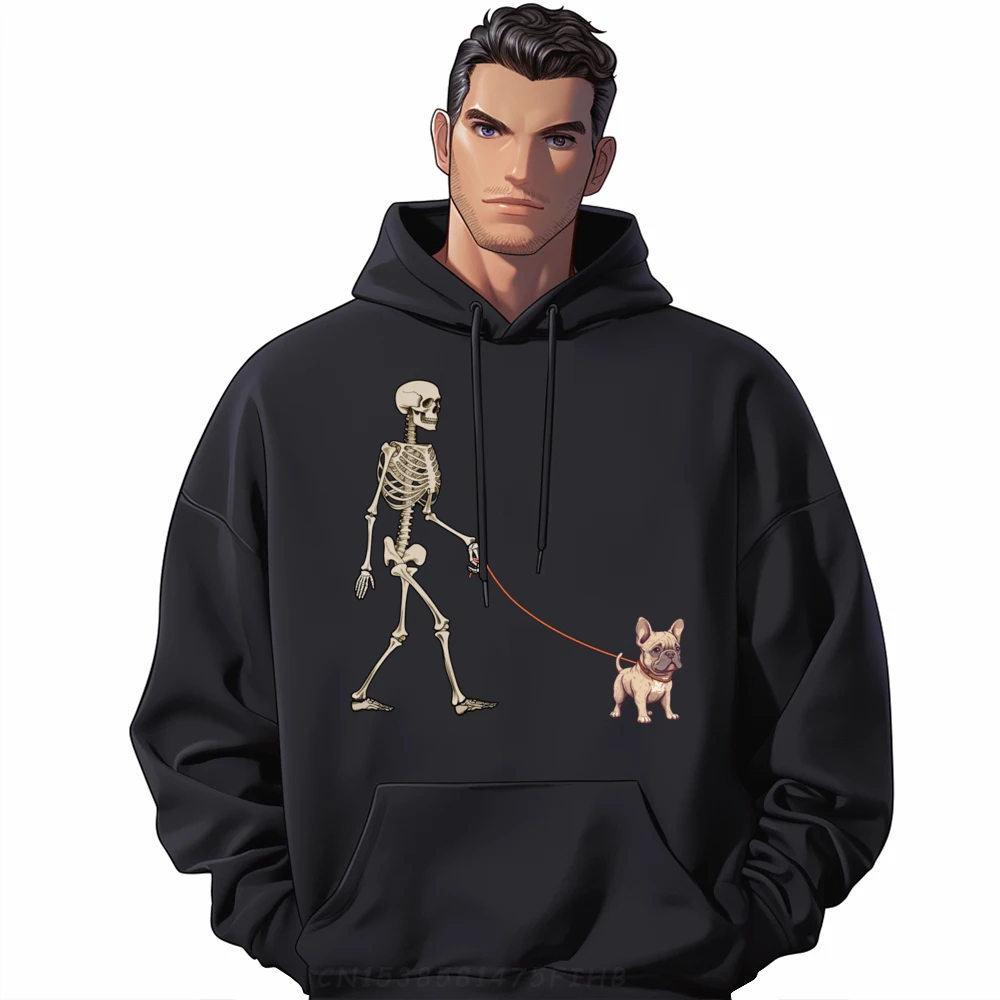 

Funny French Bulldog Skeleton Dog Walking Halloween Dog New Hoodies Mans Funny Sweatshirts Hip Hop