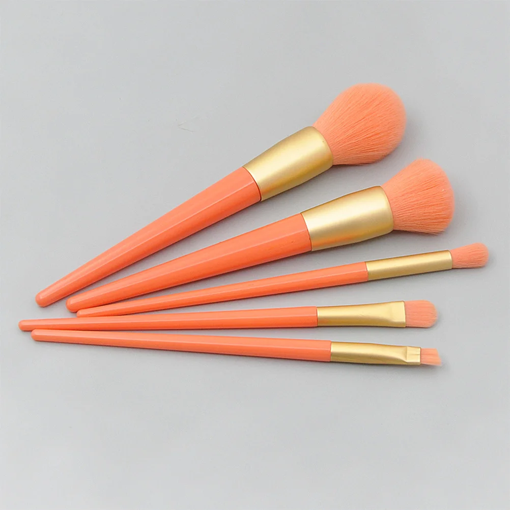 مجموعة فرش مكياج مكونة من 5 قطع، مجموعة برتقالية احترافية، أدوات كريم الأساس وأحمر الخدود المحمولة، شعيرات رايون كثيفة للغاية قابلة لإعادة الاستخدام