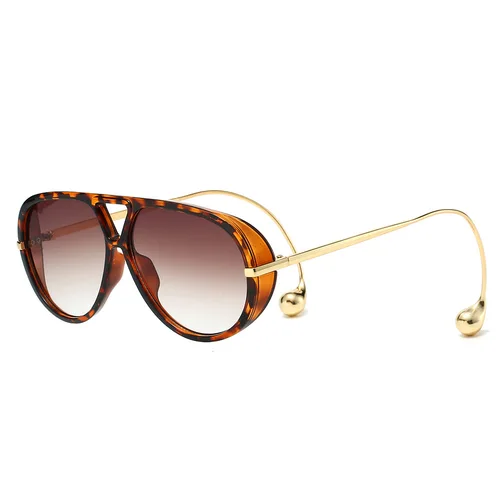 Nuevas gafas de sol de lujo con doble puente ovalado de leopardo y gradiente para mujer, gafas de sol informales con diseño de patillas con marco fino 2025, gafas de sol para hombre UV400