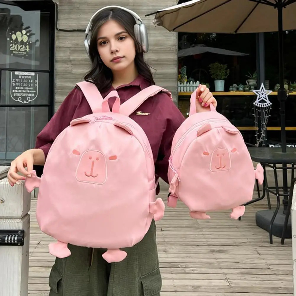 Sac à dos en forme de Capybara de dessin animé pour filles, grande capacité, sangles initiées réglables, cartable de voyage pour enfants