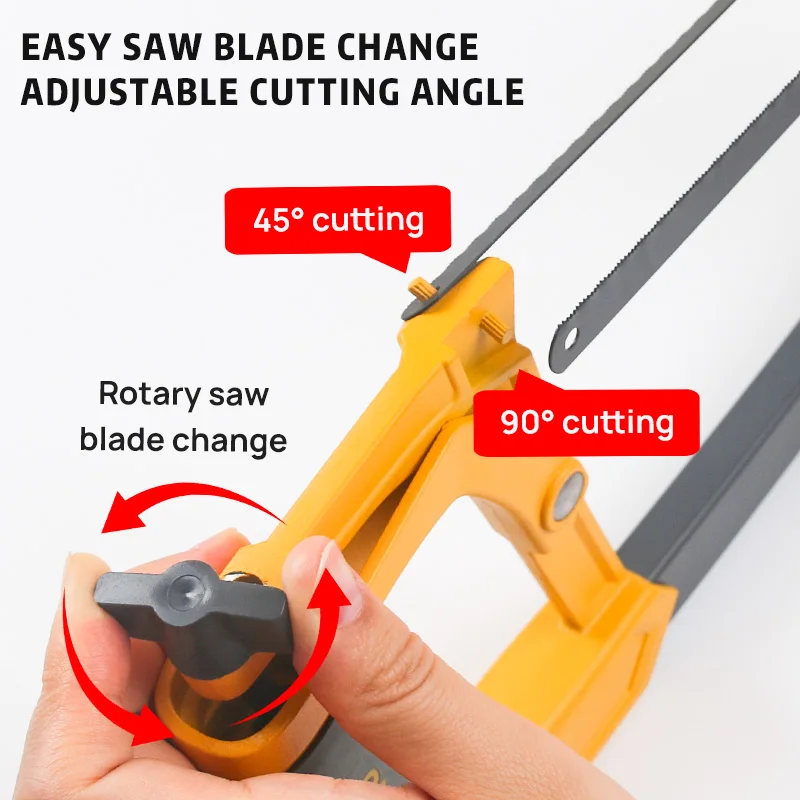 12 Inch Hacksaw Frame Two Sawing Angles (45°/90°) Metal Saw WoodSaw Hacksaw for Metal/Wood/Tree/PVC/Meat Sharp Cutting