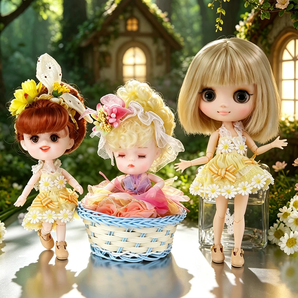 Middie Blythe Puppenkleid mit pastellfarbenem Blumenmuster und Feenmotiv 1
