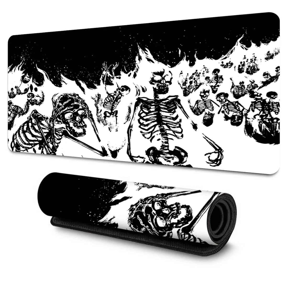 

Черный, белый коврик для мыши с изображением черепа и пламени, многоразмерный нескользящий коврик для компьютерной клавиатуры с прошитыми краями, настольный коврик для офиса, дома, подарок на фестиваль