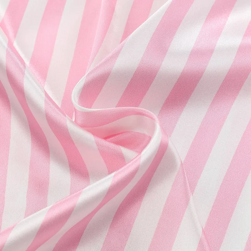 2Pcs Kids Sleepwear Girl Sweet Striped Mock Silk Satin Pajamas Sets Child Teen Cool Skin-Friendly Short Sleeve Pyjamas Nightwear