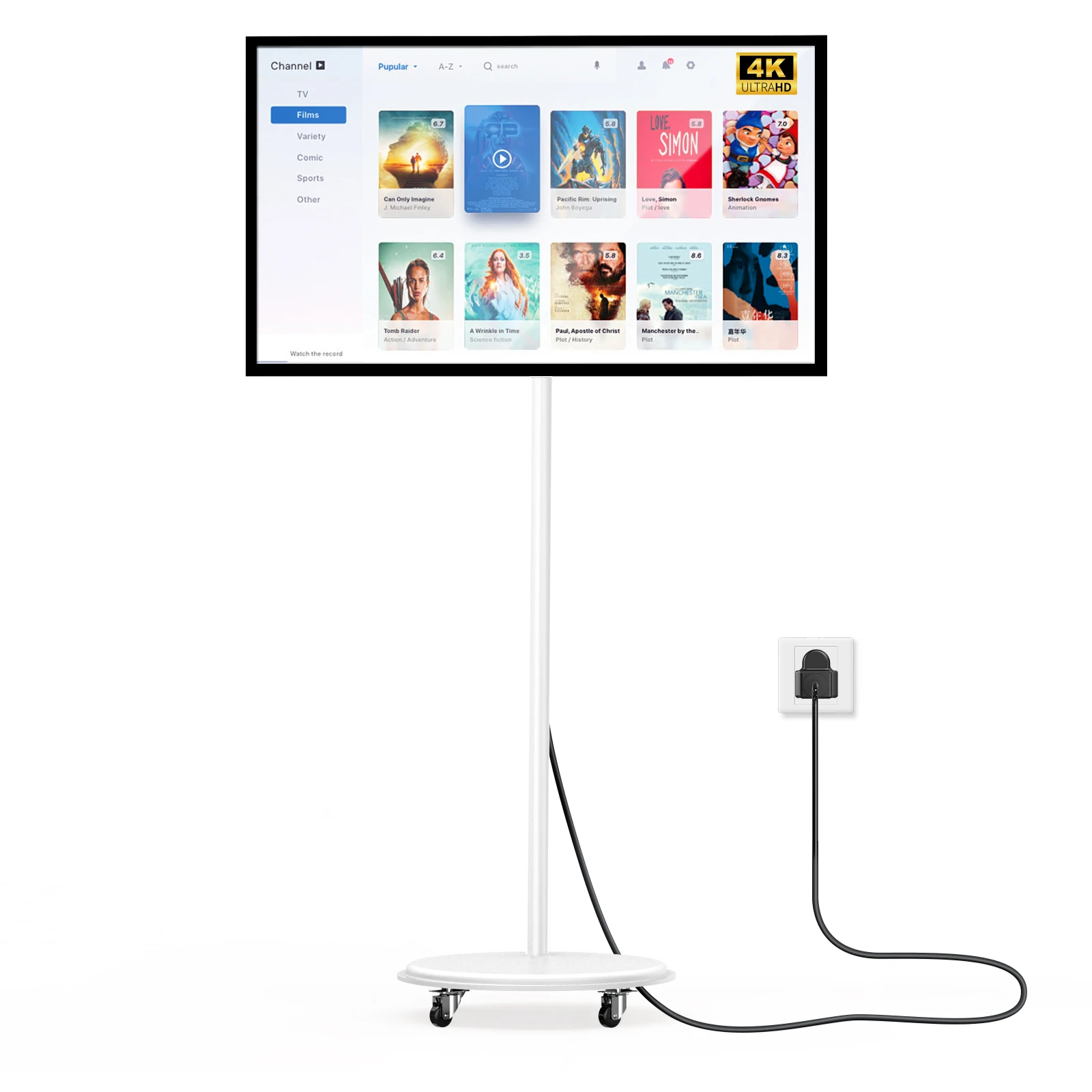 MWE 32 inch portable smart monitor on wheels, 2K smart touch screen with Android OS, 8H video playback time